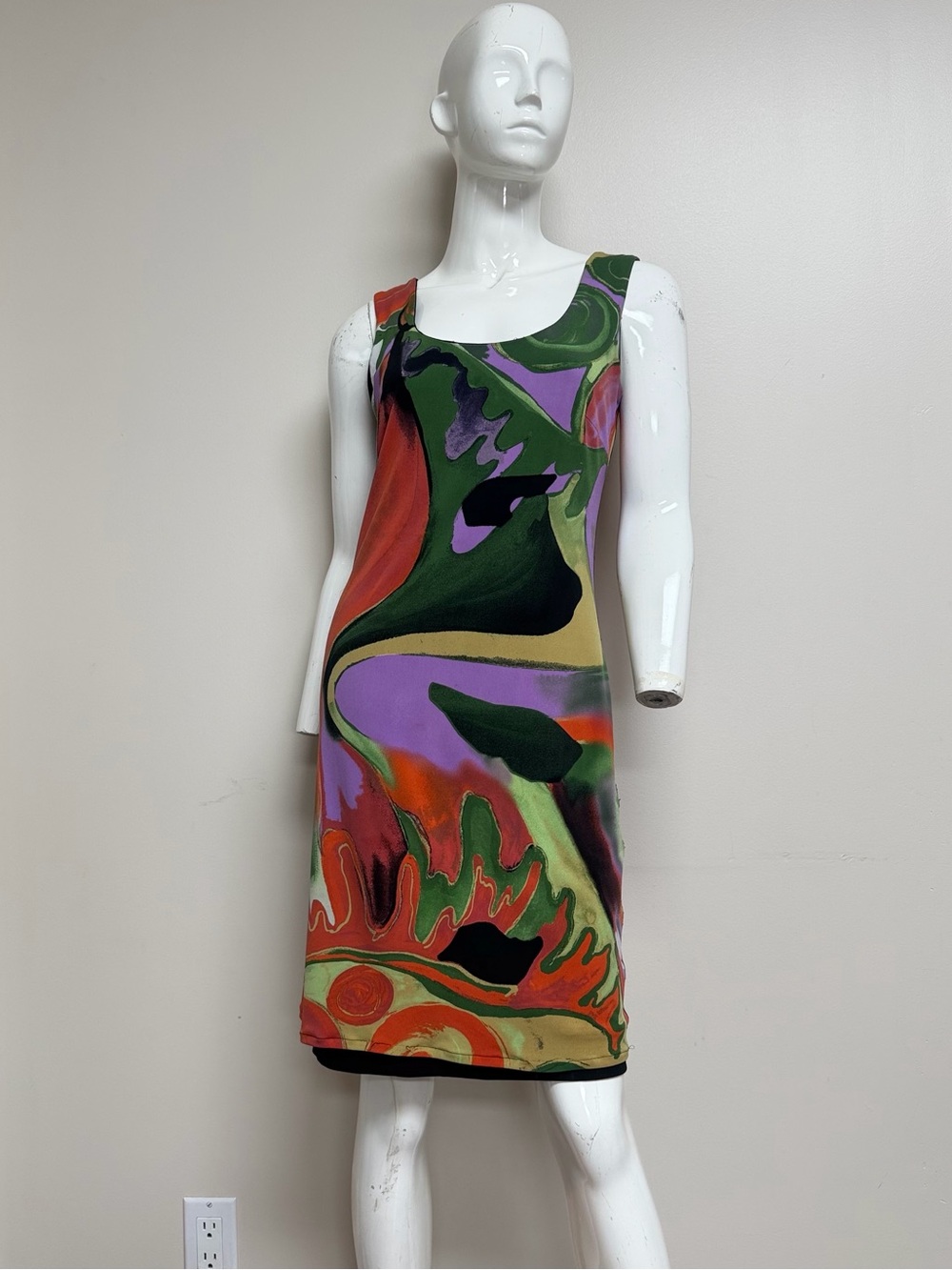 Eva Varro Womens Small Abstract Swirl Print Dress Sheath Sleeveless USA Made S